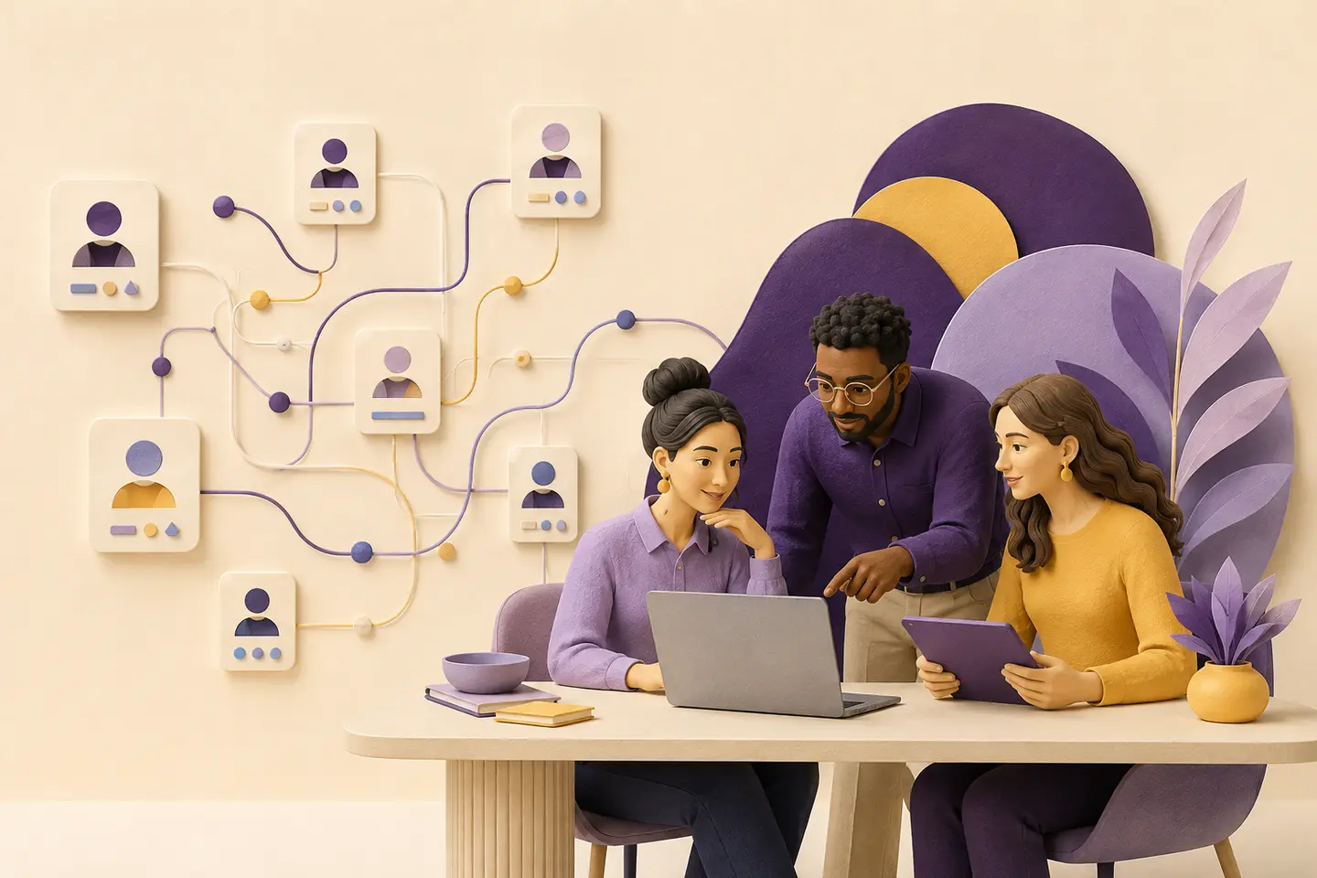 Illustration of a sales team working with connected prospect information
